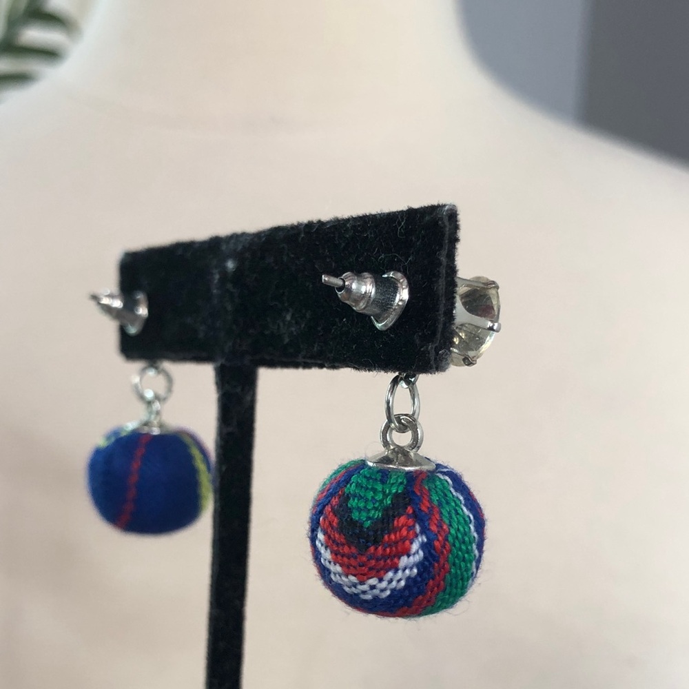 Guatemalan handmade Colorful Beaded Earrings with Crystal Accents - Picture 4 of 11